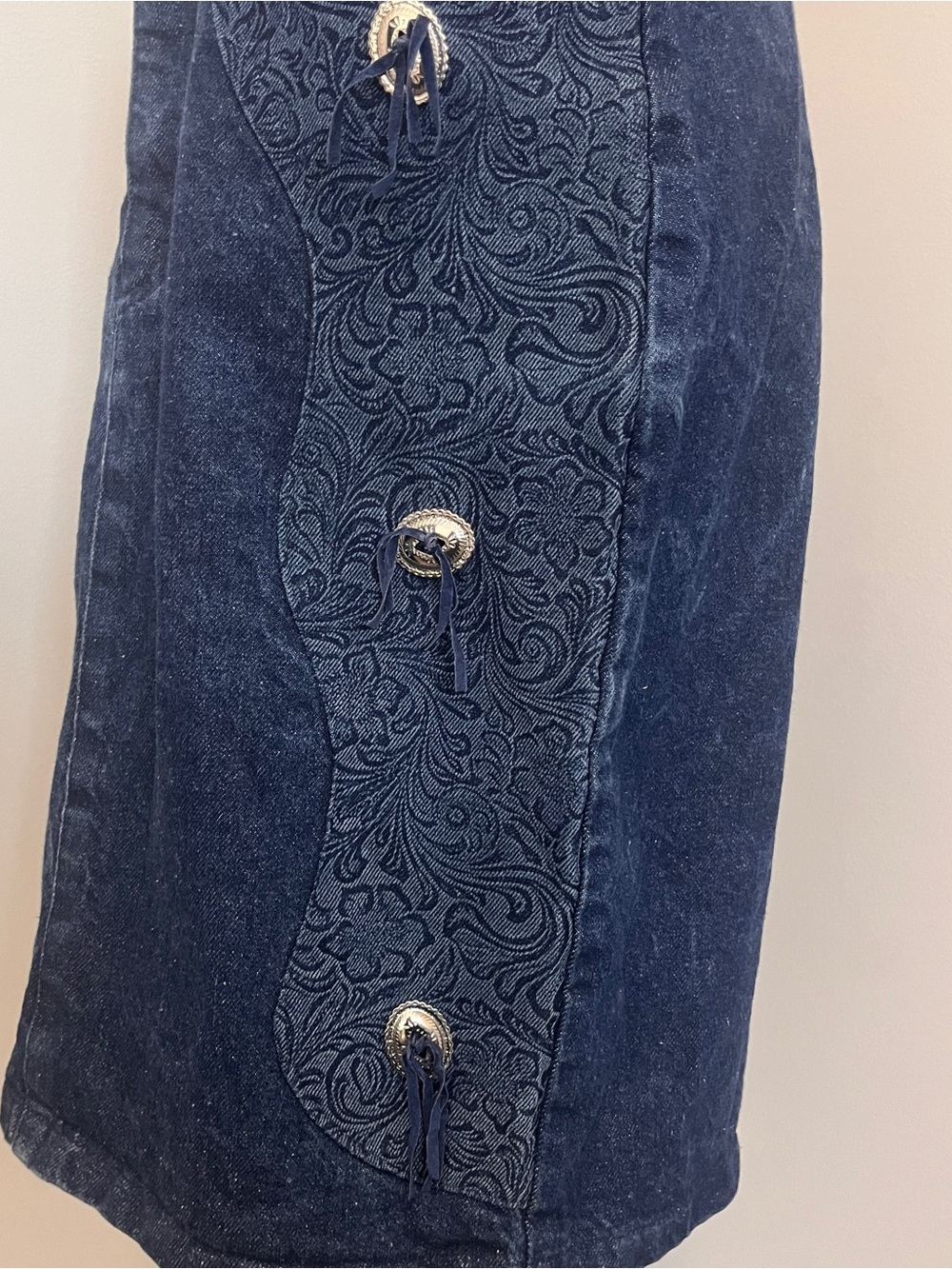 Vintage Roughrider Denim Western Skirt | Embossed Panel | Cowgirl Chic - Picture 4 of 7